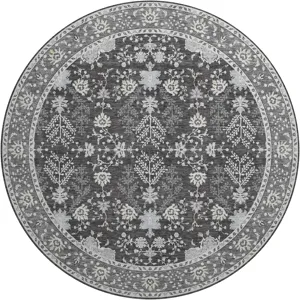 Luxury Washable Hatay Charcoal 8\' x 8\' Round Rug