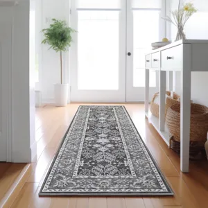 Luxury Washable Hatay Charcoal 2\'3\" x 7\'6\" Runner Rug