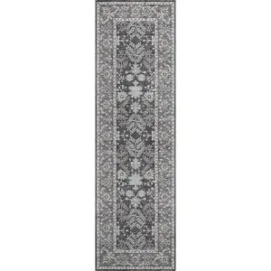 Luxury Washable Hatay Charcoal 2\'3\" x 7\'6\" Runner Rug