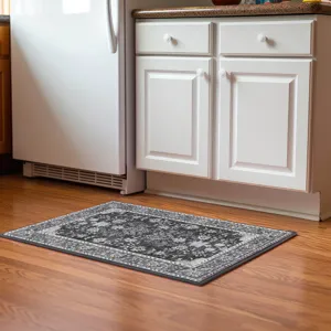 Luxury Washable Hatay Charcoal 1\'8\" x 2\'6\" Rug