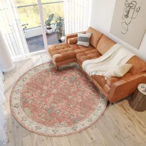 Luxury Washable Hatay Coral 8\' x 8\' Round Rug