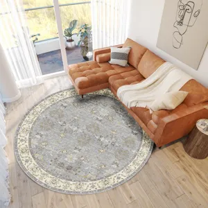 Luxury Washable Hatay Gray 8\' x 8\' Round Rug