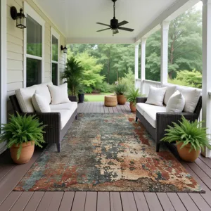Luxury Washable Indoor/Outdoor Kochi Teal 3\' x 5\' Rug