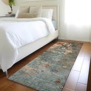 Luxury Washable Indoor/Outdoor Kochi Teal 2\'3\" x 7\'6\" Runner Rug