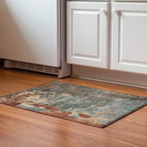 Luxury Washable Indoor/Outdoor Kochi Teal 1\'8\" x 2\'6\" Rug