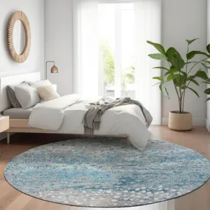 Luxury Washable Indoor/Outdoor Kochi Gray 8\' x 8\' Round Rug