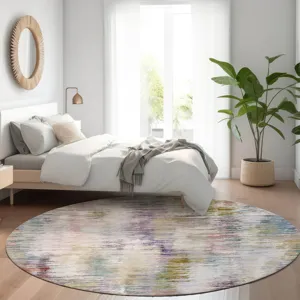 Luxury Washable Indoor/Outdoor Kochi Plum 8\' x 8\' Round Rug