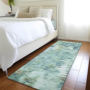 Luxury Washable Indoor/Outdoor Kochi Teal 2\'3\" x 7\'6\" Runner Rug