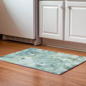 Luxury Washable Indoor/Outdoor Kochi Teal 1\'8\" x 2\'6\" Rug