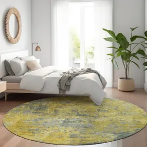 Luxury Washable Indoor/Outdoor Kochi Gold 8\' x 8\' Round Rug