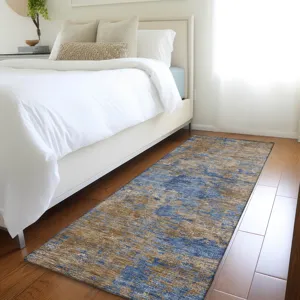 Luxury Washable Indoor/Outdoor Kochi Navy 2\'3\" x 7\'6\" Runner Rug