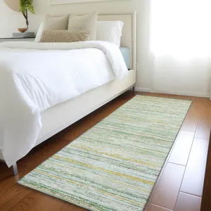 Luxury Washable Indoor/Outdoor Kochi Mint 2\'3\" x 7\'6\" Runner Rug