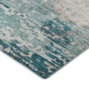 Luxury Washable Indoor/Outdoor Kochi Teal 8\' x 8\' Round Rug