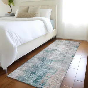 Luxury Washable Indoor/Outdoor Kochi Teal 2\'3\" x 7\'6\" Runner Rug