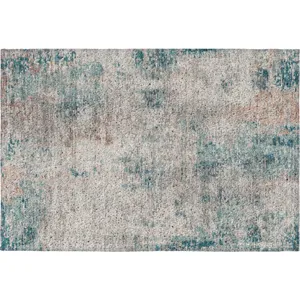 Luxury Washable Indoor/Outdoor Kochi Teal 1\'8\" x 2\'6\" Rug