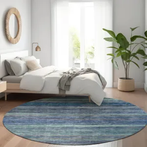 Luxury Washable Indoor/Outdoor Kochi Blue 8\' x 8\' Round Rug
