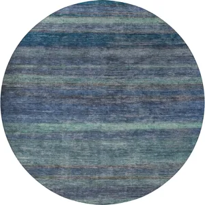 Luxury Washable Indoor/Outdoor Kochi Blue 8\' x 8\' Round Rug