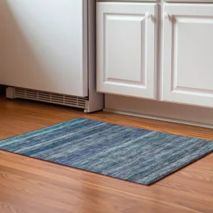 Luxury Washable Indoor/Outdoor Kochi Blue 1\'8\" x 2\'6\" Rug