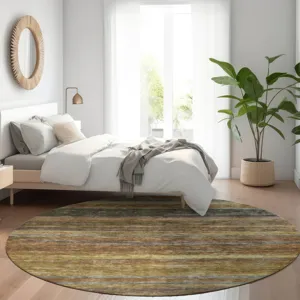 Luxury Washable Indoor/Outdoor Kochi Brown 8\' x 8\' Round Rug