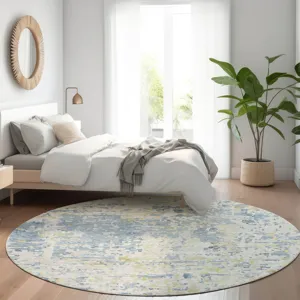 Luxury Washable Indoor/Outdoor Kochi Blue 8\' x 8\' Round Rug