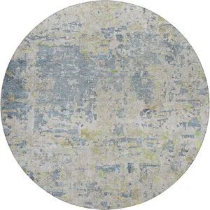 Luxury Washable Indoor/Outdoor Kochi Blue 8\' x 8\' Round Rug