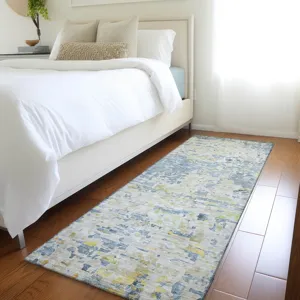 Luxury Washable Indoor/Outdoor Kochi Blue 2\'3\" x 7\'6\" Runner Rug