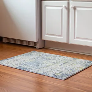 Luxury Washable Indoor/Outdoor Kochi Blue 1\'8\" x 2\'6\" Rug