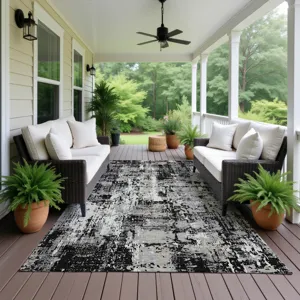 Luxury Washable Indoor/Outdoor Kochi Black 8\' x 10\' Rug