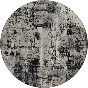 Luxury Washable Indoor/Outdoor Kochi Black 8\' x 8\' Round Rug