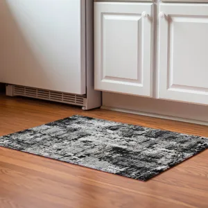 Luxury Washable Indoor/Outdoor Kochi Black 1\'8\" x 2\'6\" Rug