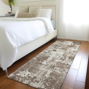 Luxury Washable Indoor/Outdoor Kochi Brown 2\'3\" x 7\'6\" Runner Rug