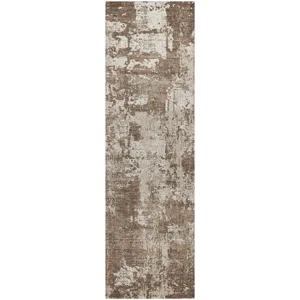 Luxury Washable Indoor/Outdoor Kochi Brown 2\'3\" x 7\'6\" Runner Rug