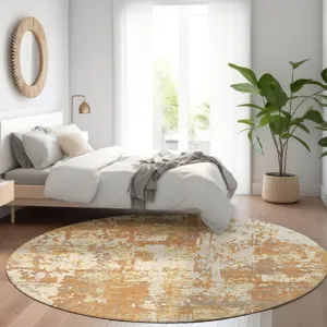 Luxury Washable Indoor/Outdoor Kochi Copper 8\' x 8\' Round Rug