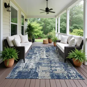 Luxury Washable Indoor/Outdoor Kochi Navy 8\' x 10\' Rug