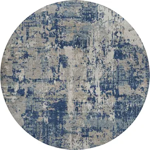 Luxury Washable Indoor/Outdoor Kochi Navy 8\' x 8\' Round Rug