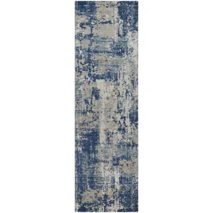 Luxury Washable Indoor/Outdoor Kochi Navy 2\'3\" x 7\'6\" Runner Rug