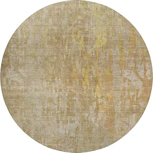 Luxury Washable Indoor/Outdoor Kochi Khaki 8\' x 8\' Round Rug