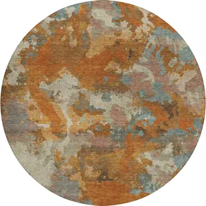 Luxury Washable Indoor/Outdoor Kochi Copper 8\' x 8\' Round Rug