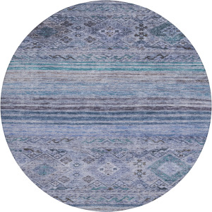 Indoor/Outdoor Karaj Blue 8' x 8' Round Rug