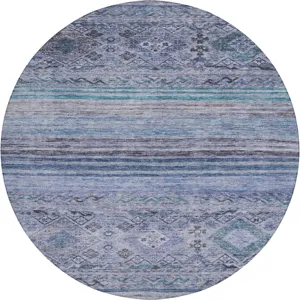 Indoor/Outdoor Karaj Blue 8\' x 8\' Round Rug