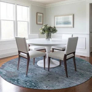 Indoor/Outdoor Karaj Blue 8\' x 8\' Round Rug