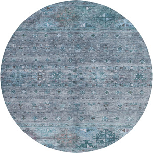 Indoor/Outdoor Karaj Blue 8' x 8' Round Rug