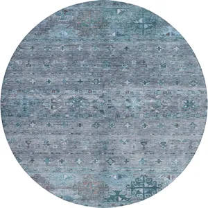 Indoor/Outdoor Karaj Blue 8\' x 8\' Round Rug