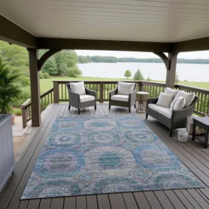 Indoor/Outdoor Karaj Blue 9\' x 12\' Rug