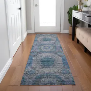 Indoor/Outdoor Karaj Blue 2\'3\" x 7\'6\" Runner Rug