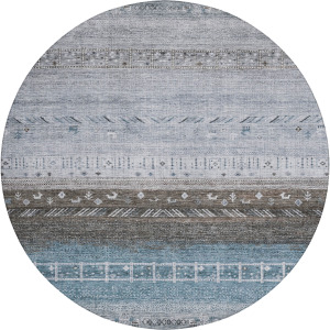 Indoor/Outdoor Karaj Blue 8' x 8' Round Rug