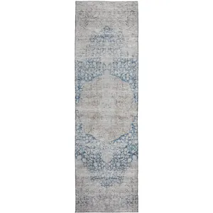 Indoor/Outdoor Karaj Blue 2\'3\" x 7\'6\" Runner Rug