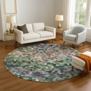Luxury Washable Indoor/Outdoor Kaleidoscope Cactus 8\' x 8\' Round Rug