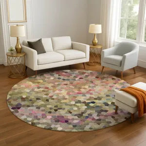 Luxury Washable Indoor/Outdoor Kaleidoscope Meadow 8\' x 8\' Round Rug