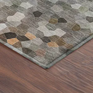 Luxury Washable Indoor/Outdoor Kaleidoscope Pewter 2\'3\" x 7\'6\" Runner Rug